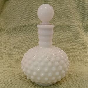 Hobnail Milk Glass Bottle With Stopper Vintage